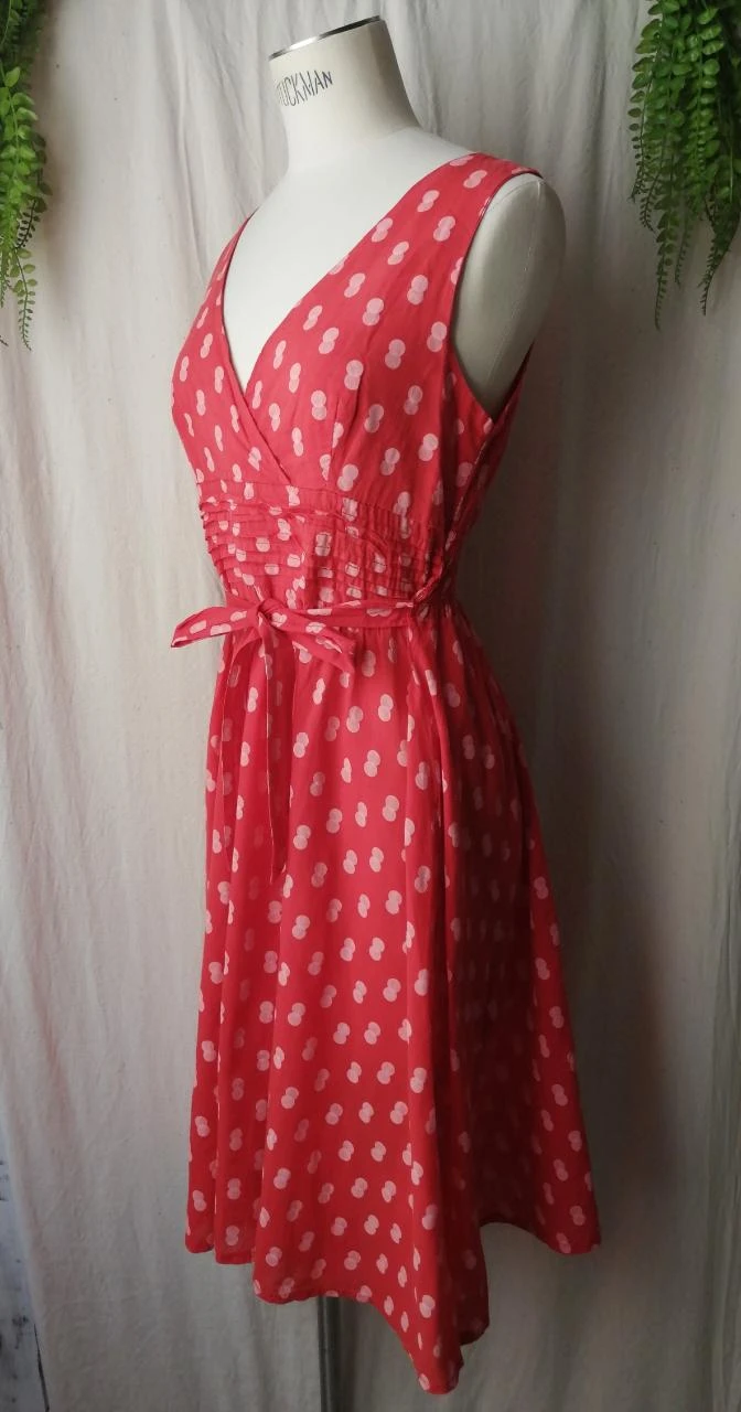Robe estivale évasée rouge à pois coton stretch "Made in Italy" – photo 2